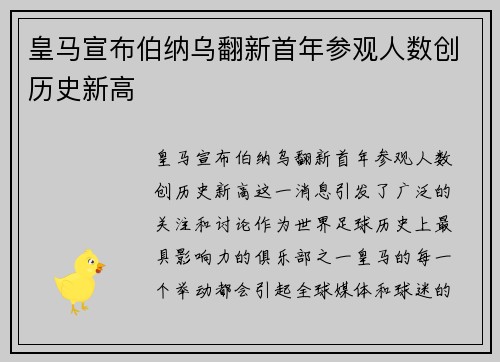 皇马宣布伯纳乌翻新首年参观人数创历史新高 皇马宣布伯纳乌翻新首年参观人数创历史新高